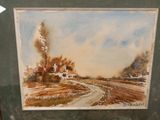 an image of a painting of a country road with a house in the distance