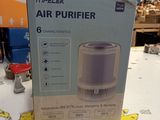 boxed box of air purifier sitting on a table in a warehouse