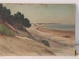 une image représentant un tableau d'une plage avec des arbres au bord de l'eau