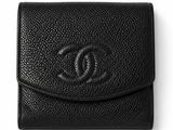 a black leather wallet with a logo on the front