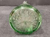 vintage green glass candy dish with a starburst design