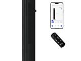 an image of a black tower air purifier next to a remote control