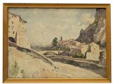 an image of a painting of a village on a hill