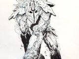 un dessin en noir et blanc représentant un monstre à la grosse tête