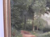 a painting of a dirt road in the woods