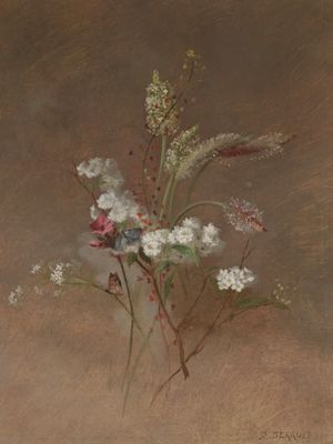 une peinture de fleurs dans un vase sur une table