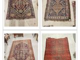 quatre photos d'une collection de tapis orientaux posés sur un sol