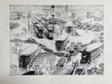 une image représentant un dessin d'une gare bondée