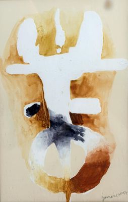a picture of a painting of a dog with a face on it