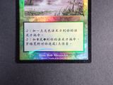 a close up of a card with a picture of a waterfall in the background