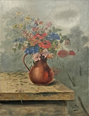 Ecole de la fin du XIXème siècle. Nature morte à la cruche f…