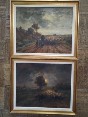 deux tableaux encadrés représentant un homme et une femme dans un paysage