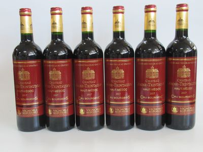 six bouteilles de vin rouge alignées sur une surface blanche