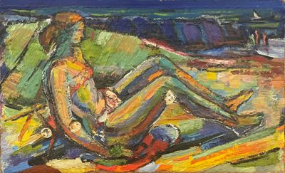 une image représentant un tableau où l'on voit une femme assise sur une plage