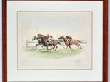 deux chevaux participant à une course, avec des jockeys sur le dos