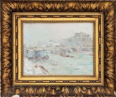 Gustave MADELAIN (1867-1944) « Vue sur le pont neuf en hiver…