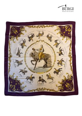 a picture of a square scarf with a picture of a man riding a horse