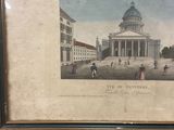 painting of a building with a dome and people walking in front of it