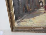 a painting of a man walking down a street