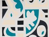 abstract painting of a cat and a bird on a black and white background