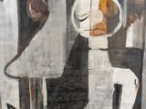 a painting of a woman holding a plate of food