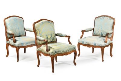 pair of louis xv style walnut armchairs with upholstered upholstered upholstered upholstered upholstered upholstered upholstered uphol