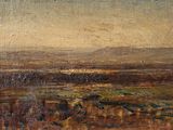 an image of a painting of a landscape with hills in the distance
