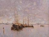 une image d'une peinture de bateaux dans un plan d'eau