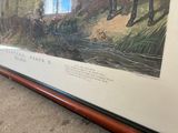 painting of a man riding a horse in a wooded area