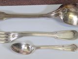 a spoon, fork, and spoon rest on a table