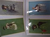 several pictures of people are shown in a book on a table