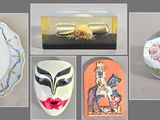 de nombreuses photos différentes d'une assiette sur laquelle est posé un masque