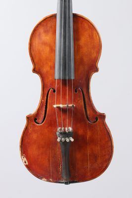 a close up of a violin with a bow on a white background
