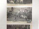 deux photos en noir et blanc représentant des chiens et des personnes dans un environnement boisé