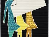 un tableau représentant trois femmes tenant une pancarte sur fond noir