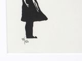 a black and white drawing of a woman in a dress