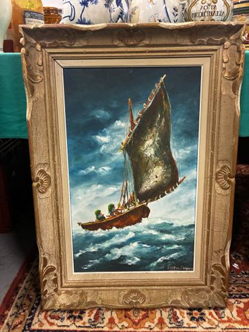 « le voilier », huile sur toile. Signée en bas à droite Peintre P...