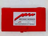 a close up of a red box with a sticker on it