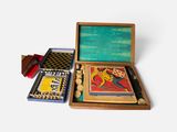 an image of a wooden box with a game set inside of it