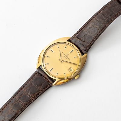 rolex a gentleman ' s 18ct gold wristwatch with brown leather strap