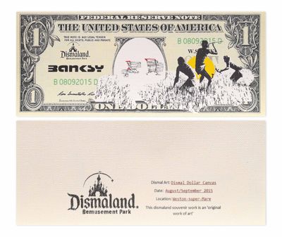 the front and back of a one dollar bill with a picture of a man and a dog
