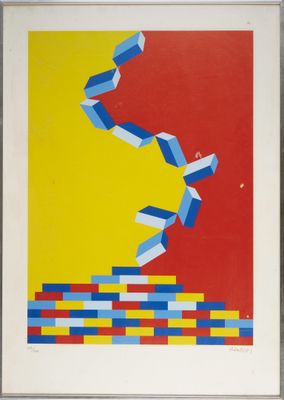 une image représentant un tableau où l'on voit un escalier qui monte vers une colline