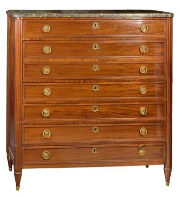 an image of a wooden chest of drawers with marble top