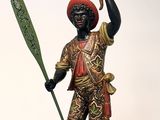 une statue représentant un homme tenant une pagaie et un candélabre