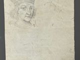 a drawing of a man wearing a crown on top of a piece of paper