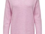 a woman wearing a pink sweater with a v - neck and long sleeves