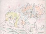 drawing of a couple of anime characters sitting next to each other