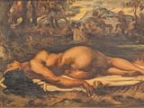 a painting of a naked man laying on a blanket