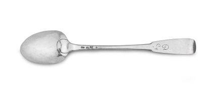a silver spoon with a spoon handle on a white surface