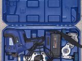 a blue tool case with tools in it on the ground